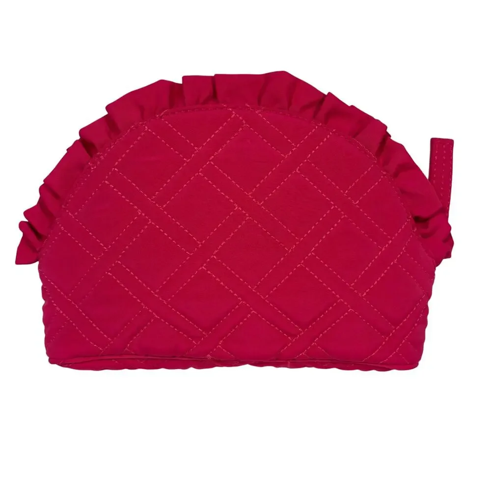 Vera Bradley Large Ruffle Fuchsia Pink Zippered Lined Cosmetic Makeup Bag